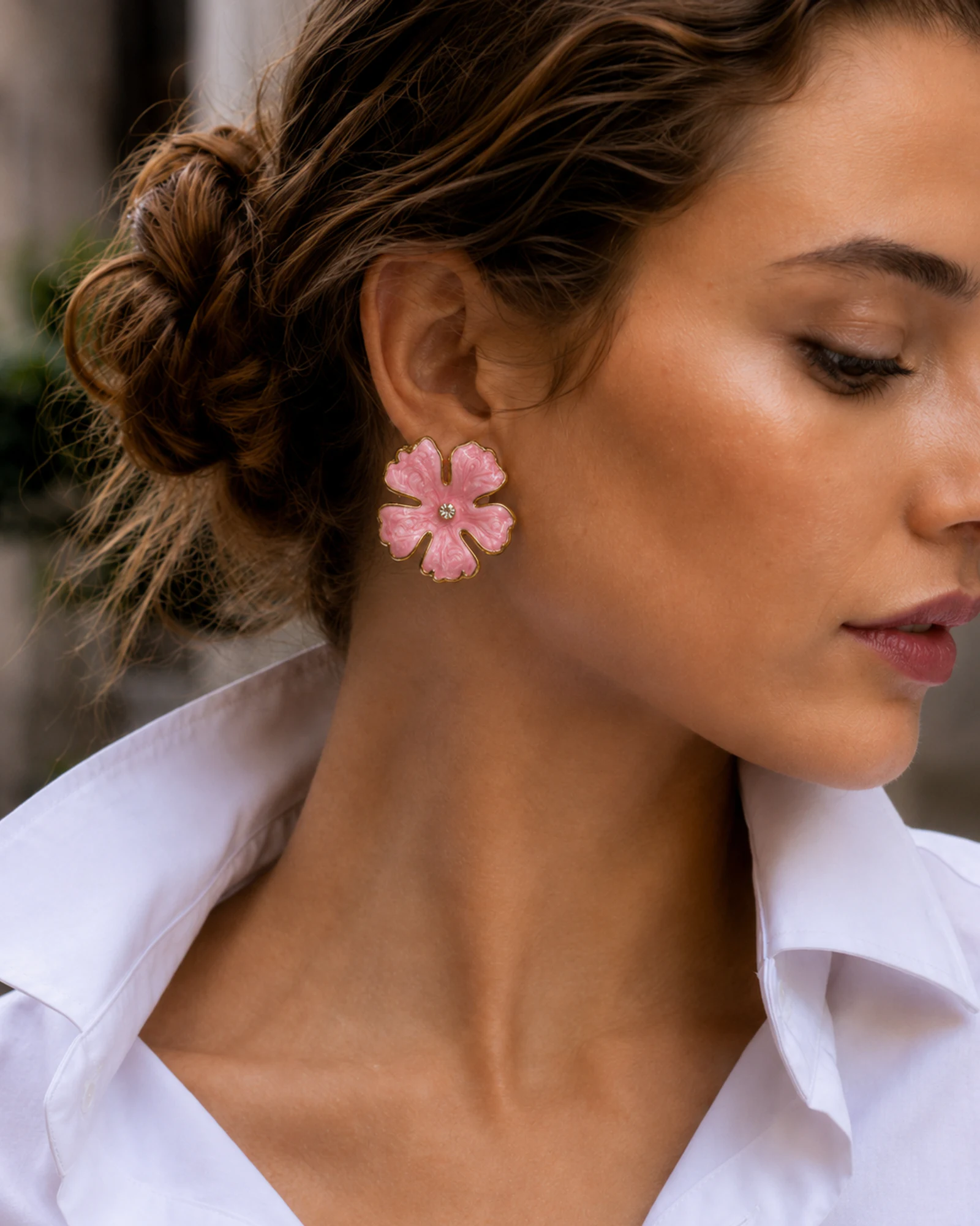 Cercei oversized Flower Statement – Pink & Gold